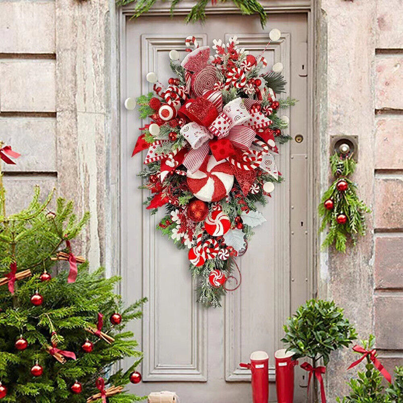 Christmas Wreath Candy Upside Down Tree Garland Artificial Xmas Ornament Hpme Porch Window Door Wall Hanging Decoration