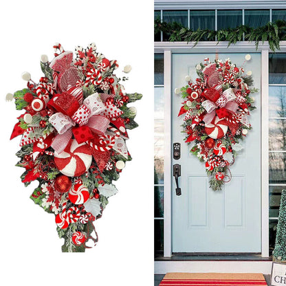 Christmas Wreath Candy Upside Down Tree Garland Artificial Xmas Ornament Hpme Porch Window Door Wall Hanging Decoration